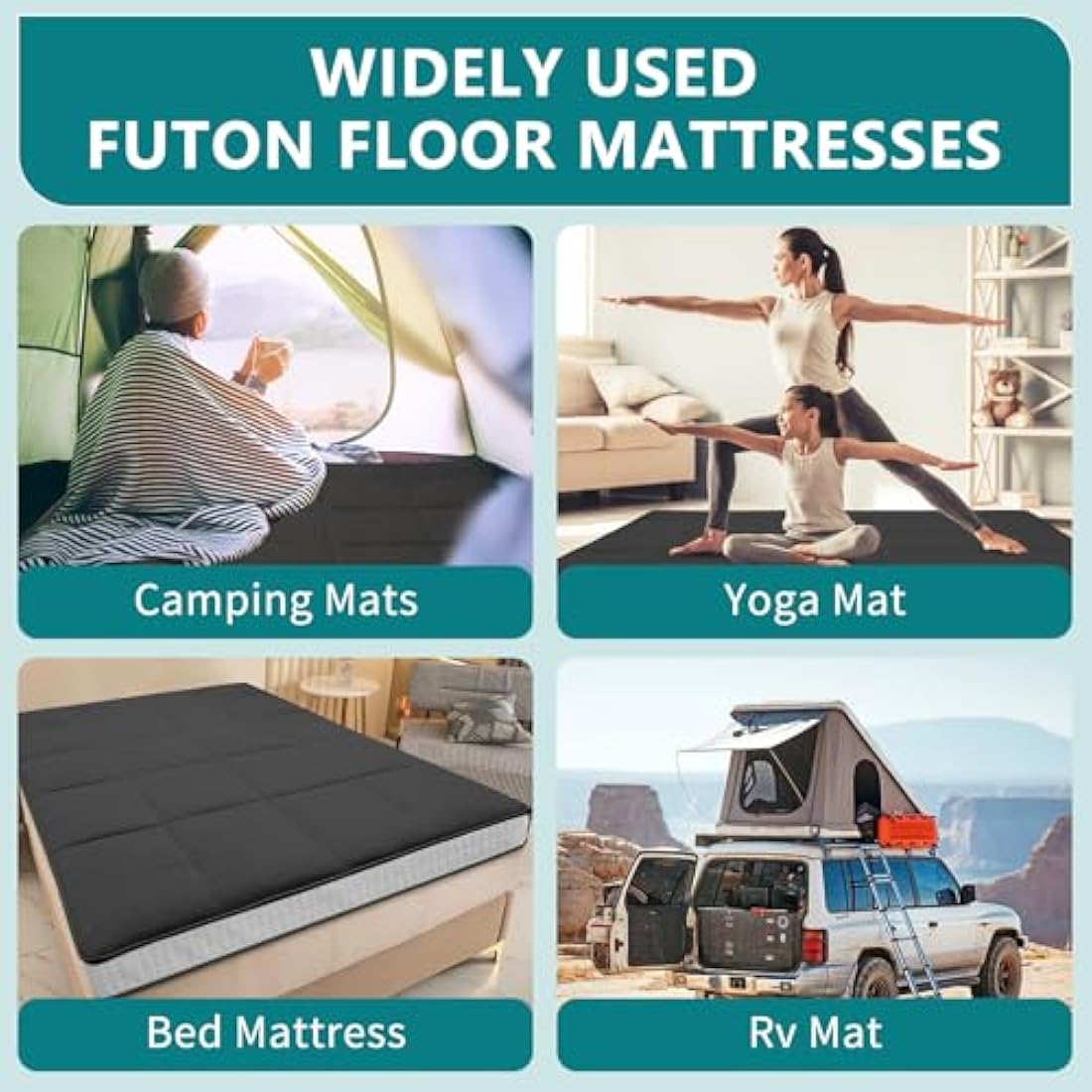 SUNYRISY Futon Mattress Japanese Floor Mattress, Thicken Foldable Bed Mattress, Roll Up Mattress Topper Sleeping Pad Tatami Mat, Floor Lounger Guest Bed for Camping Couch Car, Black, Single