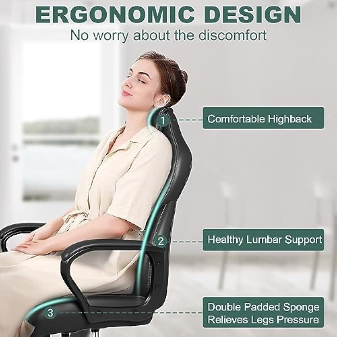 BASETBL Office Chair Executive Chair, High Back Racing Style Ergonomic Swivel Chair for Home Gaming Business, Lumbar Support PU Leather Adjustable Height Durable Comfy Chair Easy to Assemble (Red)