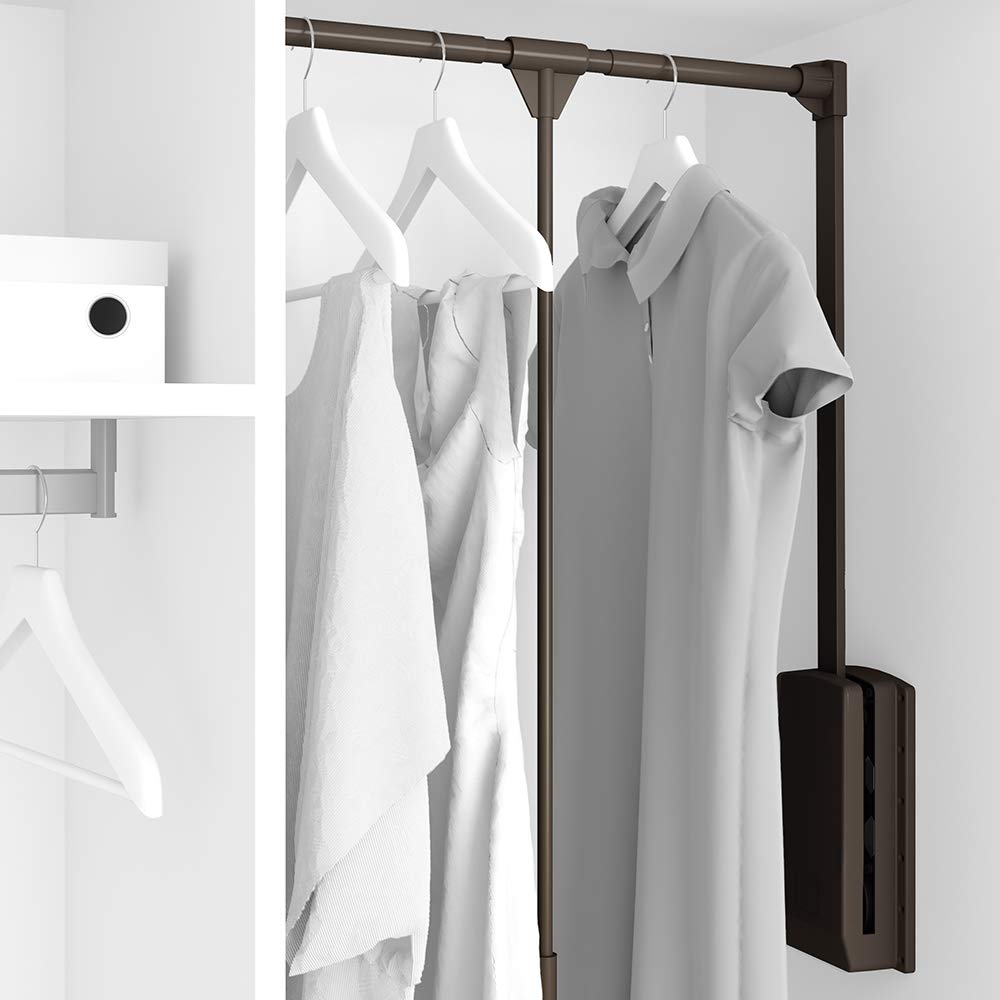 Emuca - Hang pull down wardrobe rail lift, adjustable width 600-830mm (23,6-32,6 inch), moka painted finish