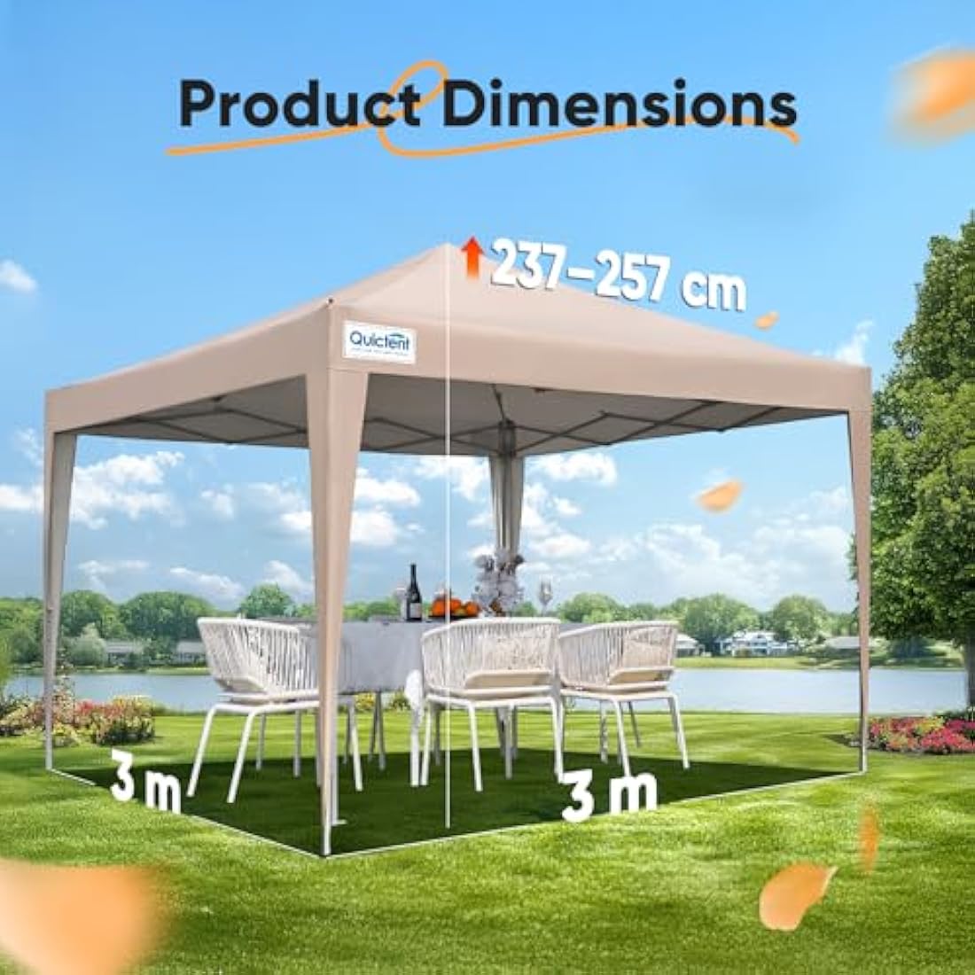 Quictent Pop Up Canopy Gazebo with Removable Sidewalls, Adjustable Height Event Shelter, 3x3m (10x10ft) Portable Tent for Garden Party, Camping, Beige