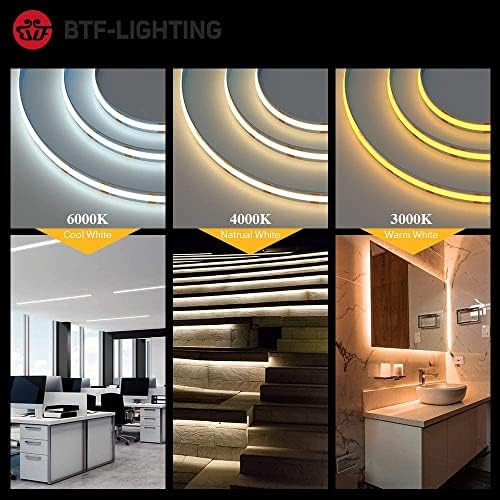 BTF-LIGHTING FCOB COB LED Strip Natural White 4000K Flexible High Density Uniform Light Dimmable LED Strip CRI90+ 10M 336LEDs DC24V 8W/m 8mm Bendable FOB LED Ribbon for DIY Indoor Lighting Project