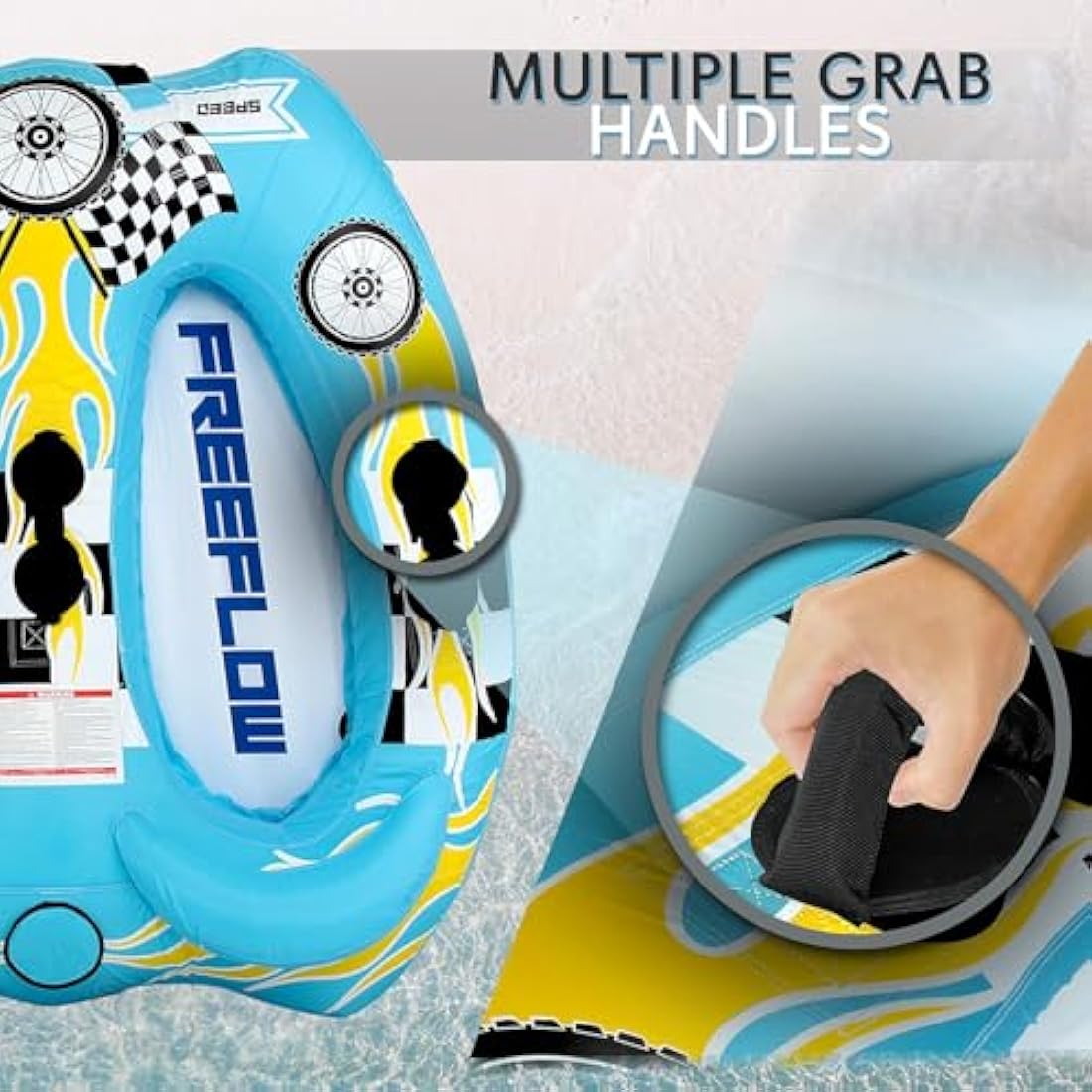 SereneLife Water Sports Inflatable Towing Hose Booster Tube, Water Towing Raft, Inflatable Towboats/Hoses/Towable with Double Seats, PVC Bubble, Foam Padding, Nylon Handles, blue