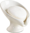 Umlaca Soap Dish Ceramic, Self Draining Soap Holde, Leaf Shape Soap Dish, Soap Tray Vintage, Suitable for Kitchen, Bathroom, Shower (White)