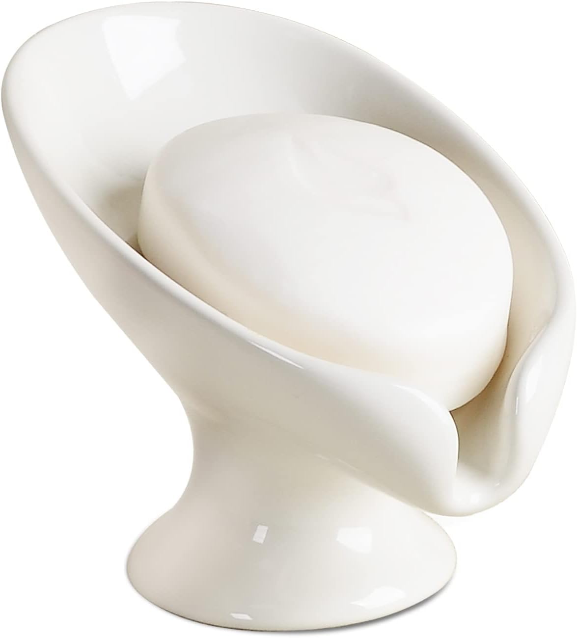 Umlaca Soap Dish Ceramic, Self Draining Soap Holde, Leaf Shape Soap Dish, Soap Tray Vintage, Suitable for Kitchen, Bathroom, Shower (White)