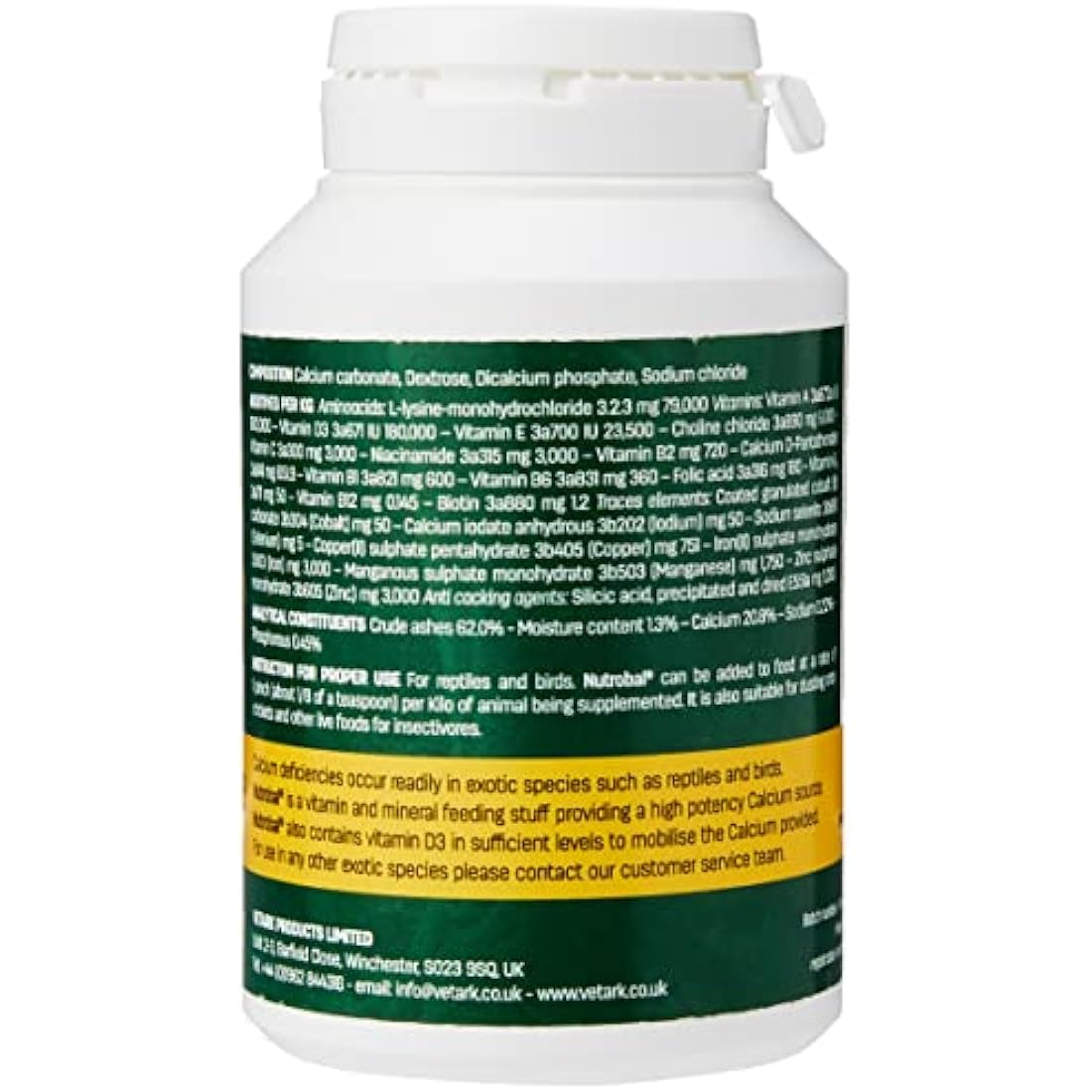 Nutrobal, Calcium & Vitamin D3 Mineral Supplement for Birds & Reptiles, Powder, Easy to Administer, 100g
