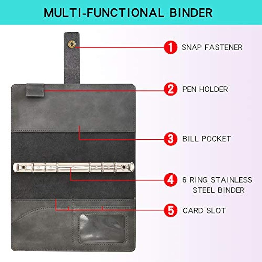 WONDERPOOL Leather Diary Refillable Notebook Spiral Journal Binder Portfolio - Dot Grid Paper & Inner Pockets Organizer for Man and Woman (Coffee, A6)