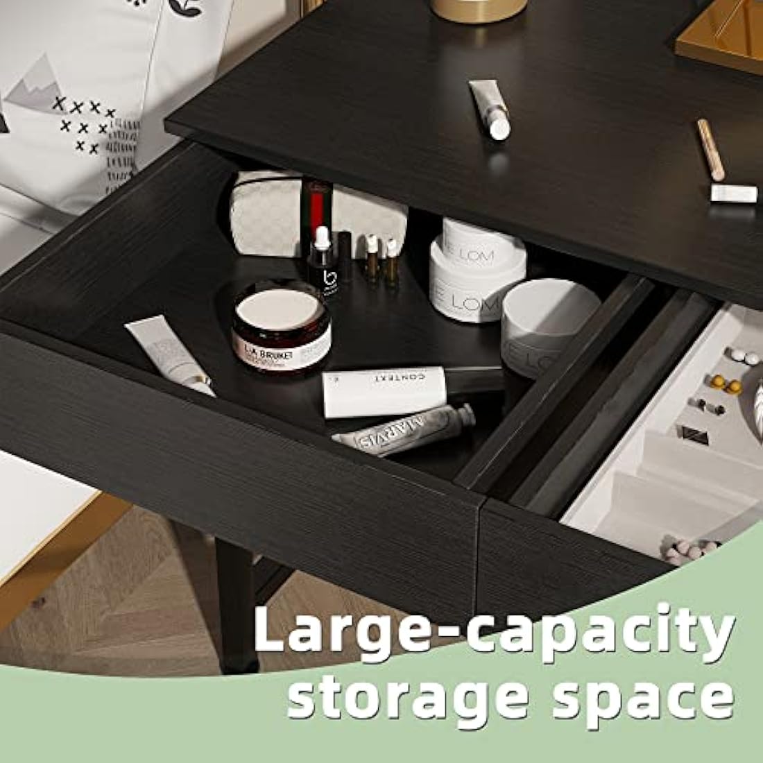 CAIYUN Computer Desk with Drawers, Dressing Table, Vanity Desk, Make Up Desks, Home Office Desks with Storage, Study Tables for Small Space, Laptop Table Made of Wood and Metal, 39.4", Black
