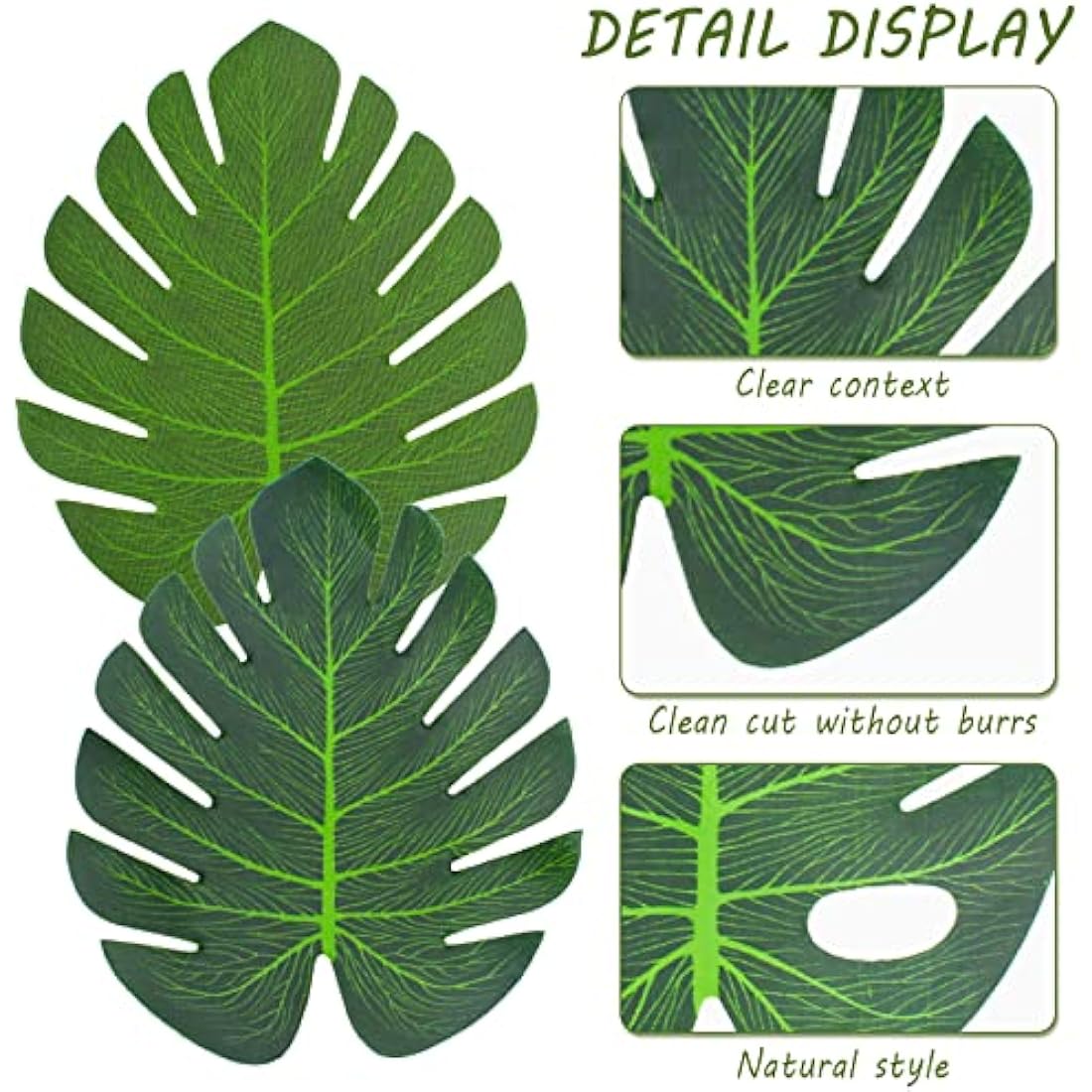 Bubuyun 48Pcs Artificial Tropical Palm Leaves Monstera Leaves Decorations Palm Monstera Leaves for Hawaiian Faux Monstera Leaves Stems Jungle Beach Theme Party Table Leave Decorations (4 Sizes)