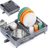 KINGRACK Extendable Dish Drainer Rack, Stainless Steel, Foldable Dish Rack with Removable Cutlery Holder and Anti-Scratch Holder, Adjustable Draining Board Rack with Drainage Spout, Gray