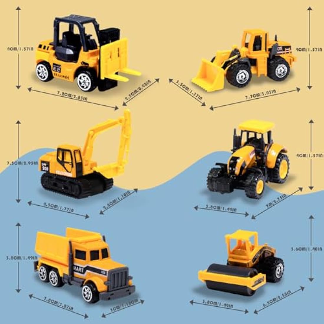 Oriate Construction Vehicles Toys, Engineering Vehicles Set Mini Digger Cake Toppers Dumper Bulldozer Dump Truck Small Toy Car Set for Kids Children Boys Girls, Gifts for Age 3 4 5 6 Year Olds