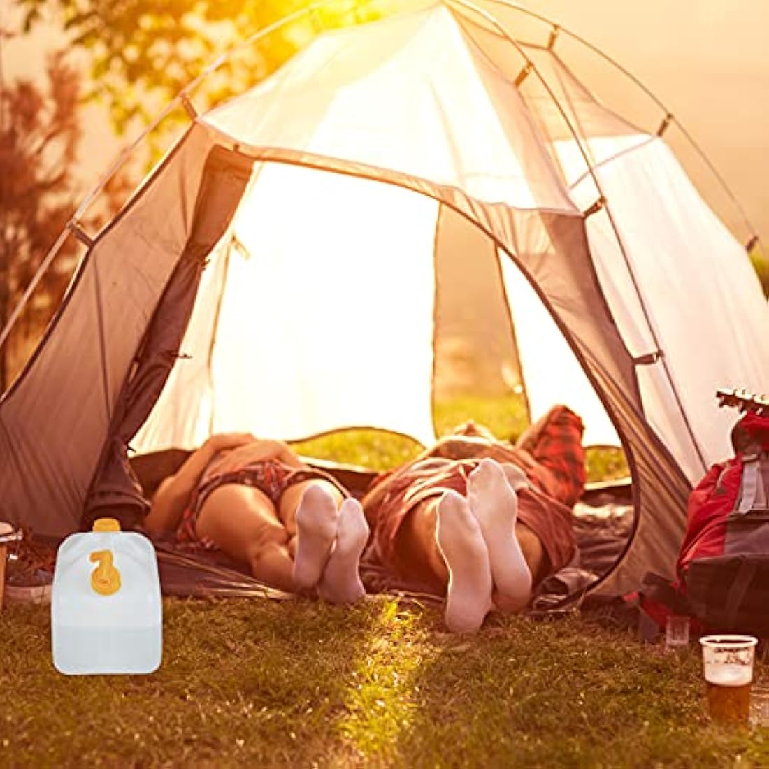 Relaxdays Water Canister with Tap, 15 litres, Camping Container, BPA-Free Plastic, Wide Opening, Handle, White/Orange, 39x22x38 cm