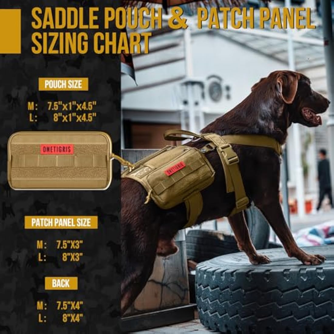 OneTigris Service Dog Vest Harness, Service Dog Cape Guardian Dog Molle Backpack with Pouches for Medium and Large Dogs (Brwon, L)