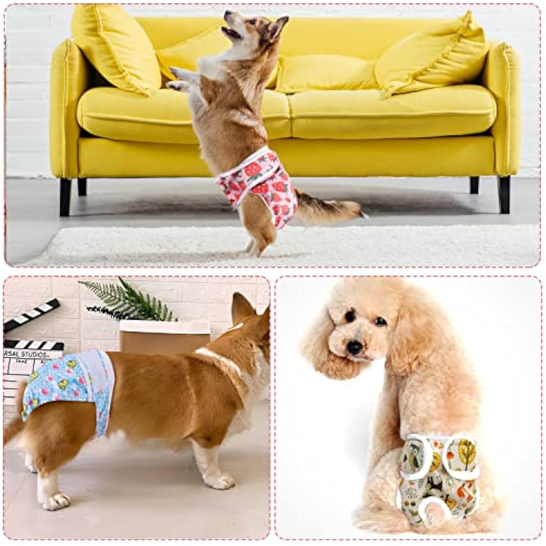 Medo 3 Packs Reusable Dog Nappies, Super Absorbent Washable Dog Diapers Puppy Sanitary Wraps Panties for Female Pet Incontinence and Long Travels 25-35 cm/9.8-13.7 (XS), pink+blue+yellow