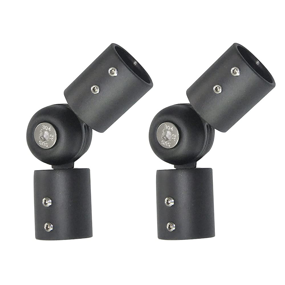 Window Corner Curtain Rod Connector, Adjustable Curtains Rods Elbow Connector, 19mm Round Pole Joint, Stainless Steel, Black, Pack of 2