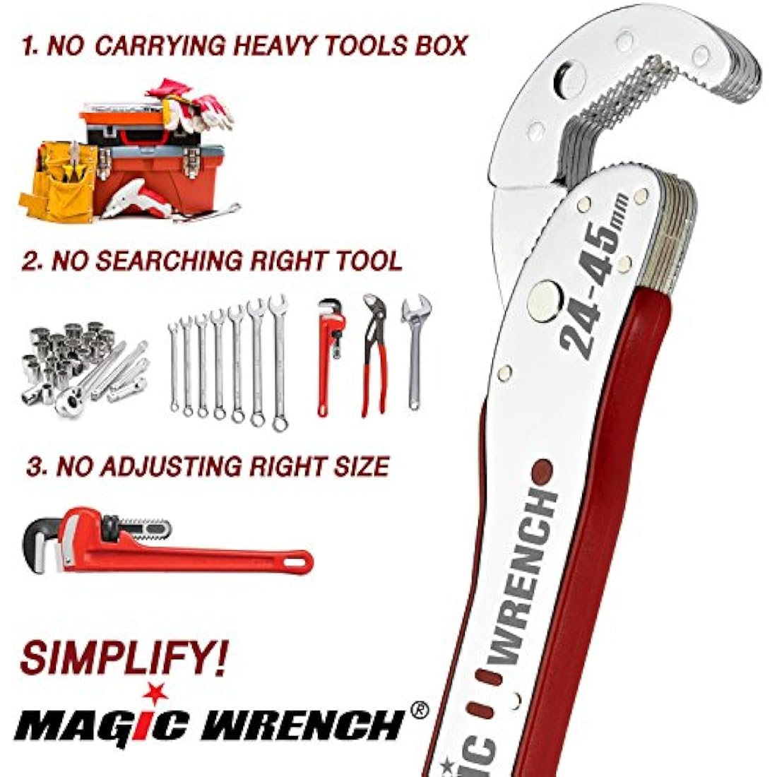 Multi-Function Magic Wrench Universal Adjustable auto-ratcheting Works as Reversible Ratchet pop Socket Combination & Pipe Monkey Spanner SAE Crescent nut Gear-Wrench Set for Craftsman & Plumbers