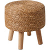 YMYNY Footstool Natural Seagrass Hand Weave, Pastoral Style Footrest, Padded Foot Rest with Non-Skid Pine Legs, Wooden Sofa Stools, for Living Room, Bedroom, 32×32×32CM, Natural Color HBD027N