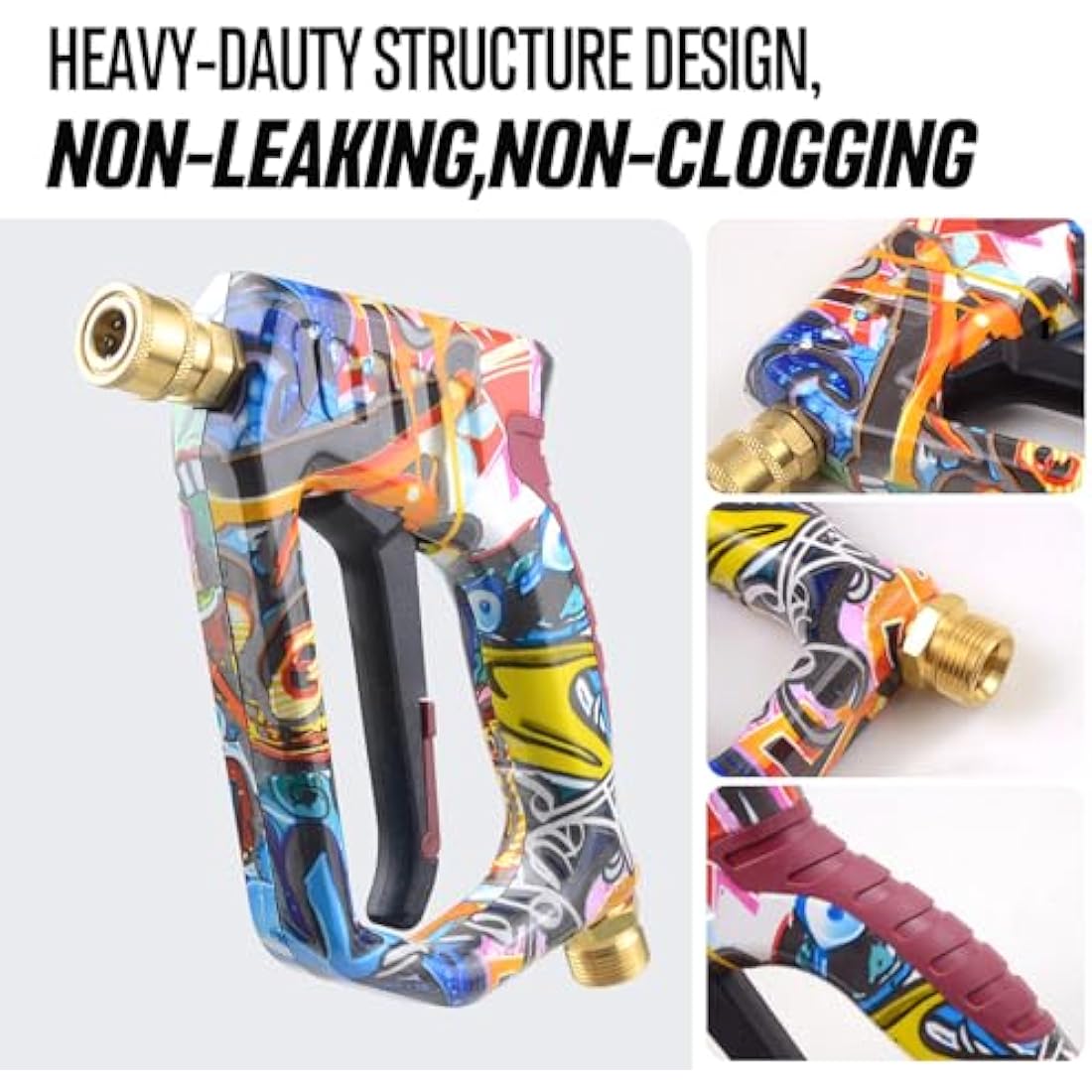 OHAYORI Pressure Washer Gun Heavy-Duty Trigger Gun with 5 Quick Release Spray Nozzles, M22-14mm Adaptor Inlet & 1/4'' Quick Connect Outlet Short Gun,4000PSI Colorful Power Wash Handle for Car Cleaning