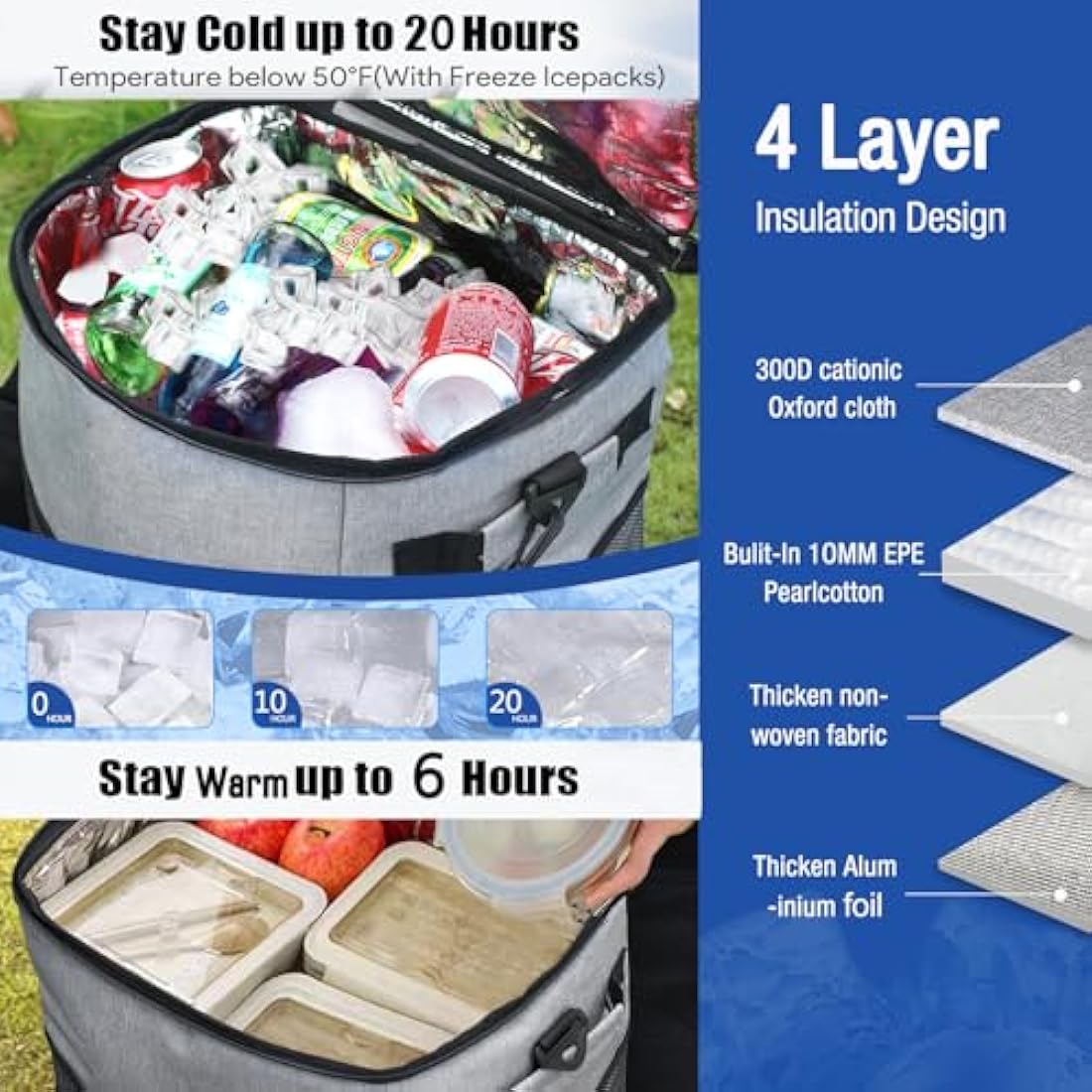 ZHJINGYU 60-Can/40L Rolling Cooler, 3-in-1 Insulated Cooler Bag, Adjustable Handle & Wheels, 40L Cooler Box with All Terrain Trolley, Leakproof for Picnic Camping Beach Fishing
