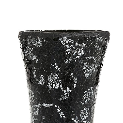 London Boutique Vase Cylinder Handmade Mosaic Glitter Vase Decorative Sparkled Glass gift present (Cylinder Black Rose)