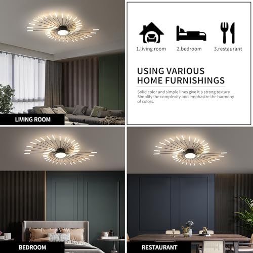 Modern LED Ceiling Light,42+1 Heads Semi Flush Mount Black Chandeliers Ceiling Lighting for Bedroom Living Room Kitchen Dining Room Restaurant