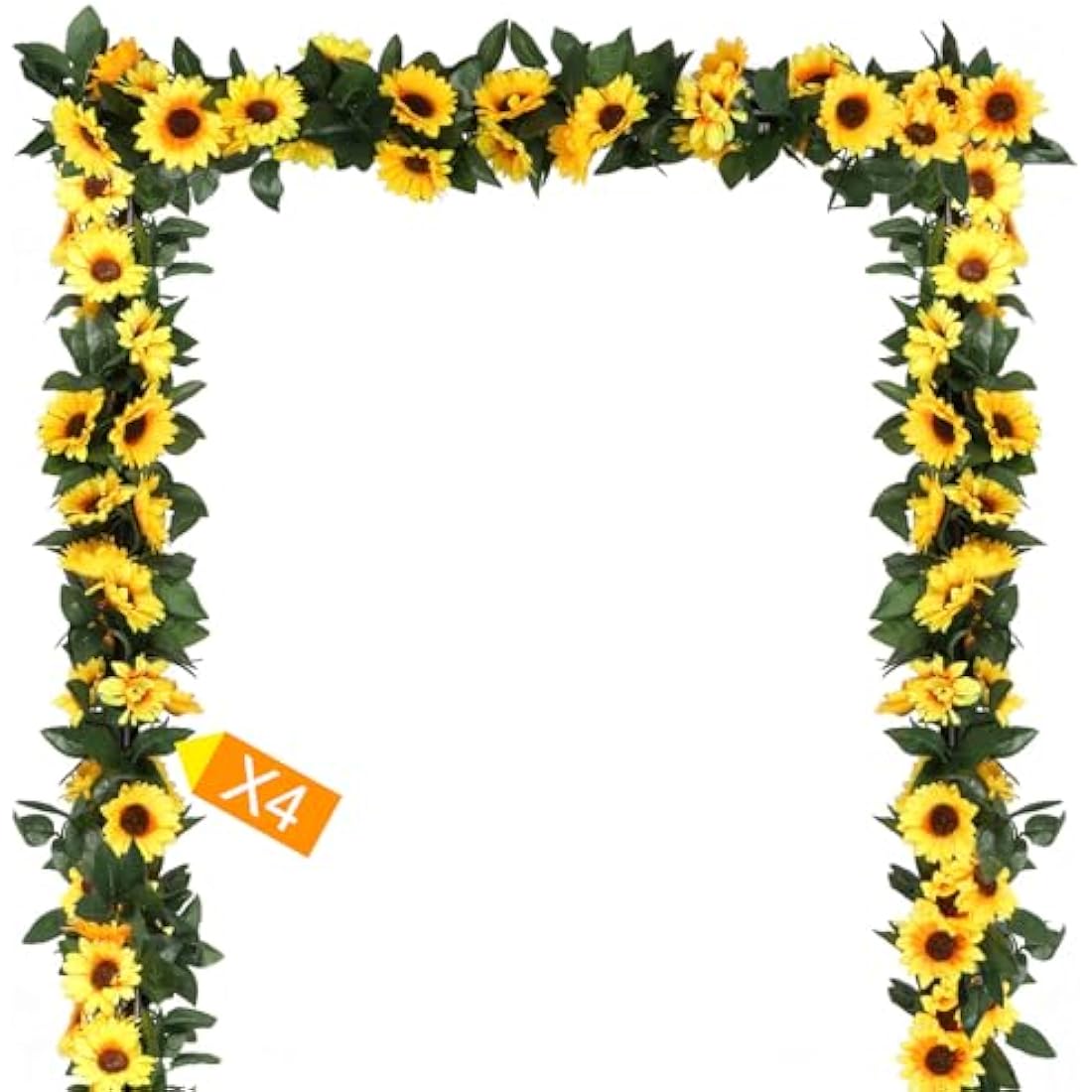 Beferr 4 Pcs Artificial Sunflower Garland Fake Silk Sunflowers Daisy Vines Yellow Faux Flower Garland Wall Hanging Plants for Home Wedding Party Garden Decoration DIY Wreath
