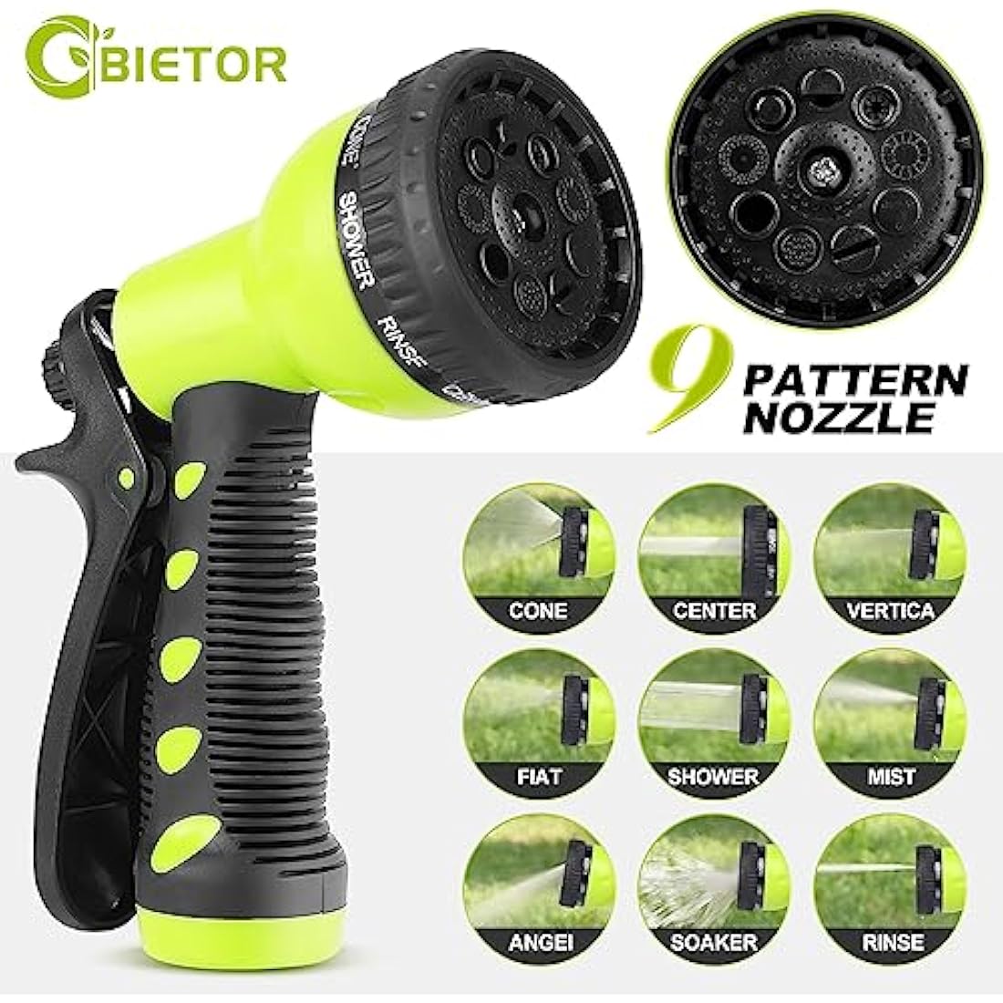 Bietor Retractable Garden Hose Reel Wall Mounted, Heavy Duty Water Hose Reel 30m+2m, with 9 Pattern Hose Nozzle, Slow Return System, Any Length Lock, 180°Swivel Bracket