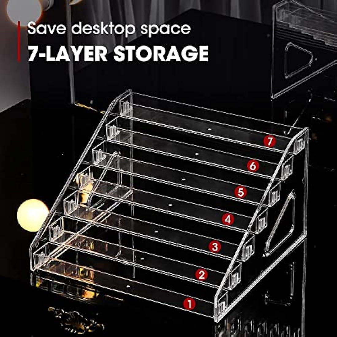 YIEZI Nail Polish Organizer 84 Bottles of 7 Layers Paint Storage Sunglass Acrylic Display Rack Essential Oils Holder Clear Makeup Organizer No Tool Needed Assembly (2 Pack)