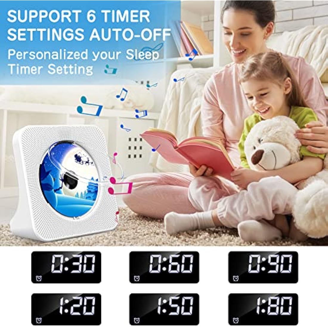 KOVCDVI CD Player for Home Desktop CD Player with Speakers CD Players Bluetooth 5.0 with Remote Control Dust Cover Display FM Radio Timer USB AUX Headphone Port