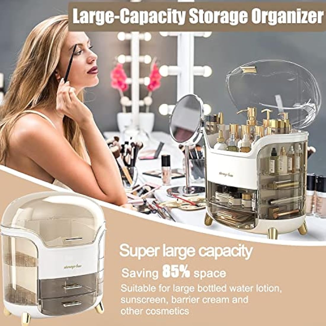 Suyoo Makeup Organiser Storage Box - Cosmetics, Skincare and Beauty Case with Clear Lid Display and Drawers for Dresser & Bathroom, Dust-Proof Waterproof
