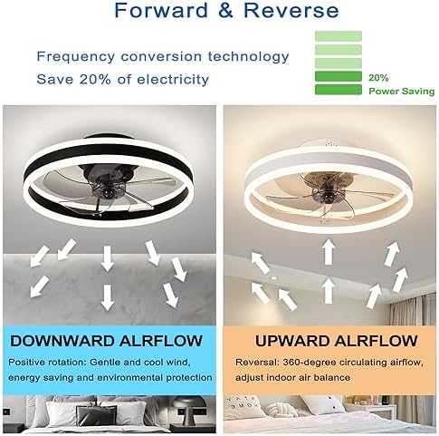 OMGPFR LED Ceiling Fan with Lights, Reversible Remote, 6 Speeds Modern Bedroom Fan Light, Quiet Dimmable Small Ceiling Light for Living Room, Gold 50CM
