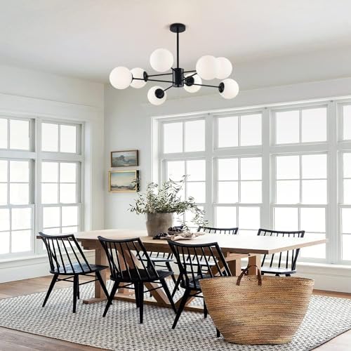 KCO Lighting Black Sputnik Chandeliers Ceiling Mount 8-Light Glass Ball Sputnik Chandelier Mid Century Modern Chandelier Light Fixture Kitchen Island Sputnik (Black+White)