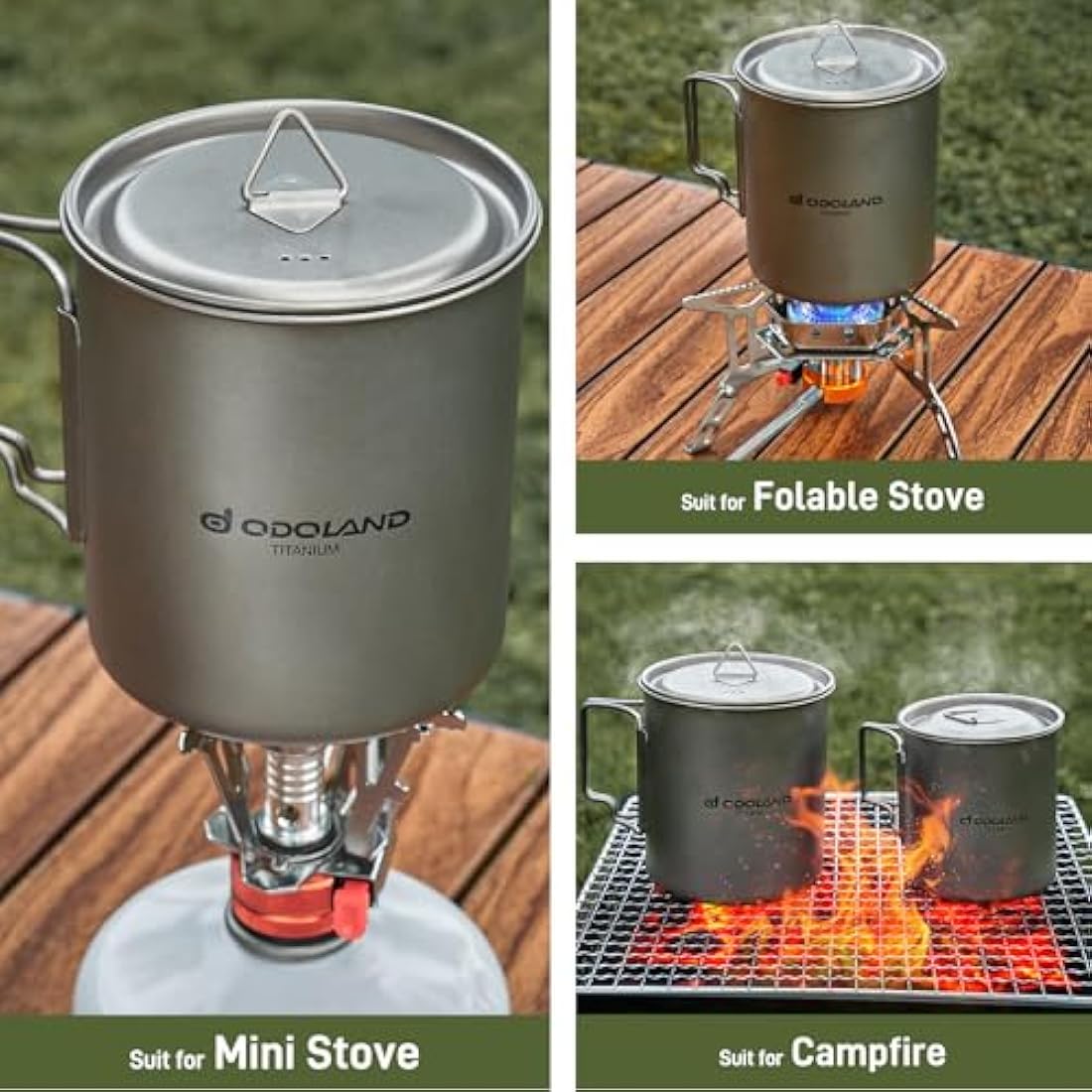 Odoland 750ML Titanium Mug, Camping Coffee Cup with Lid and Spork, Foldable Handle for Camping, Hiking, Traveling and Backpacking