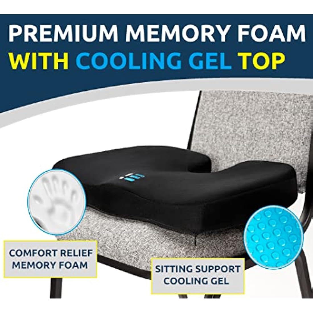 Seat Cushion for Coccyx Pain, Gel Enhanced Coccyx Cushion for Tailbone Pain, Orthopedic Memory Foam Seat Cushions for Pressure Relief, Office Chair Cushions for Long Sitting, Back and Sciatica Relief