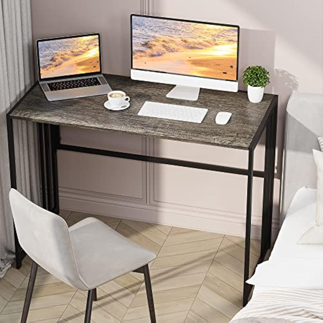 Ulifance Folding Computer Desk for Home Office No-Assembly Writing Desk (Black Oak)