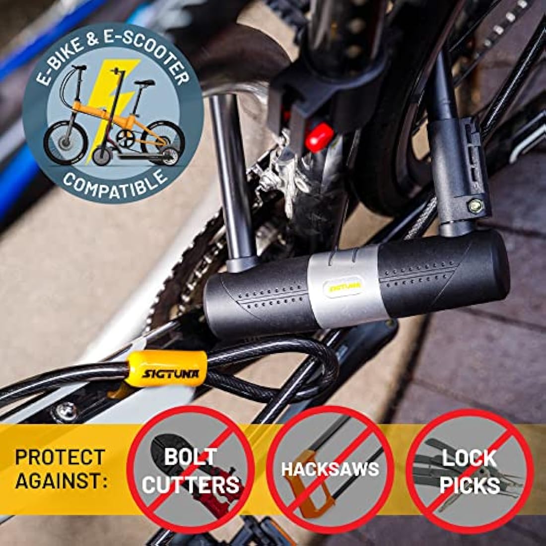 SIGTUNA Bike Lock - Heavy Duty Bicycle U Lock Shackle and Mount Holder, for Road Bike, Electric Bike, Folding Bike, Mountain Bike