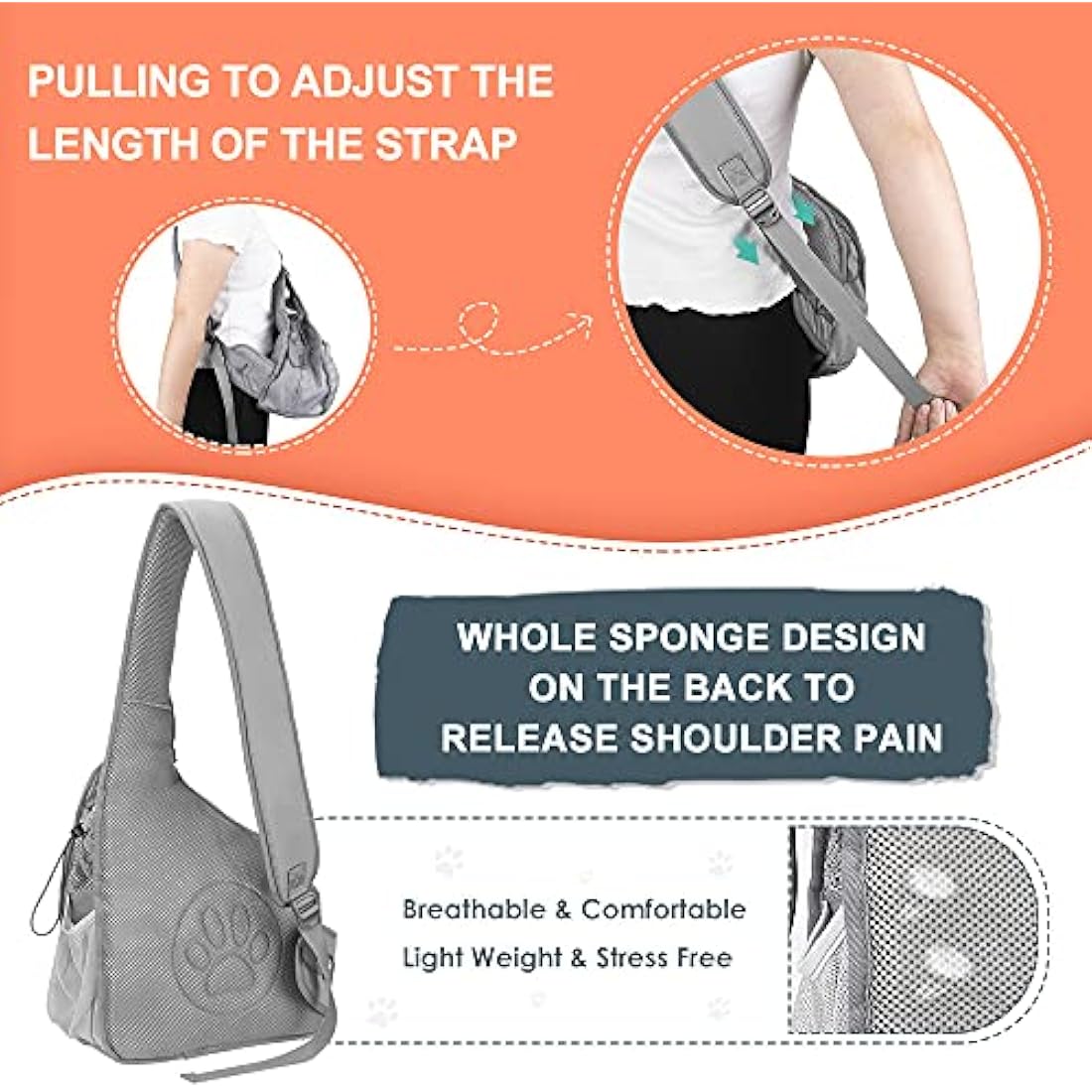 Nasjac Pet Dog Sling Carrier, Hands Free Papoose Front Carrier Small Dog Puppy Walking Breathable Mesh Hard Bottom Support Adjustable Padded Strap Pocket Safety Belt Travel Bag Washable