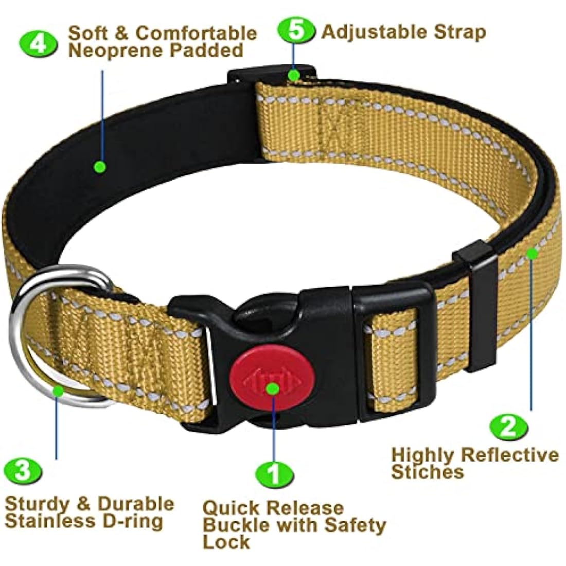 ATETEO Dog Collar, Reflective Adjustable Basic Dog Collar with Soft Neoprene Padding, Durable Nylon Pet Collars for Puppy Large Dogs