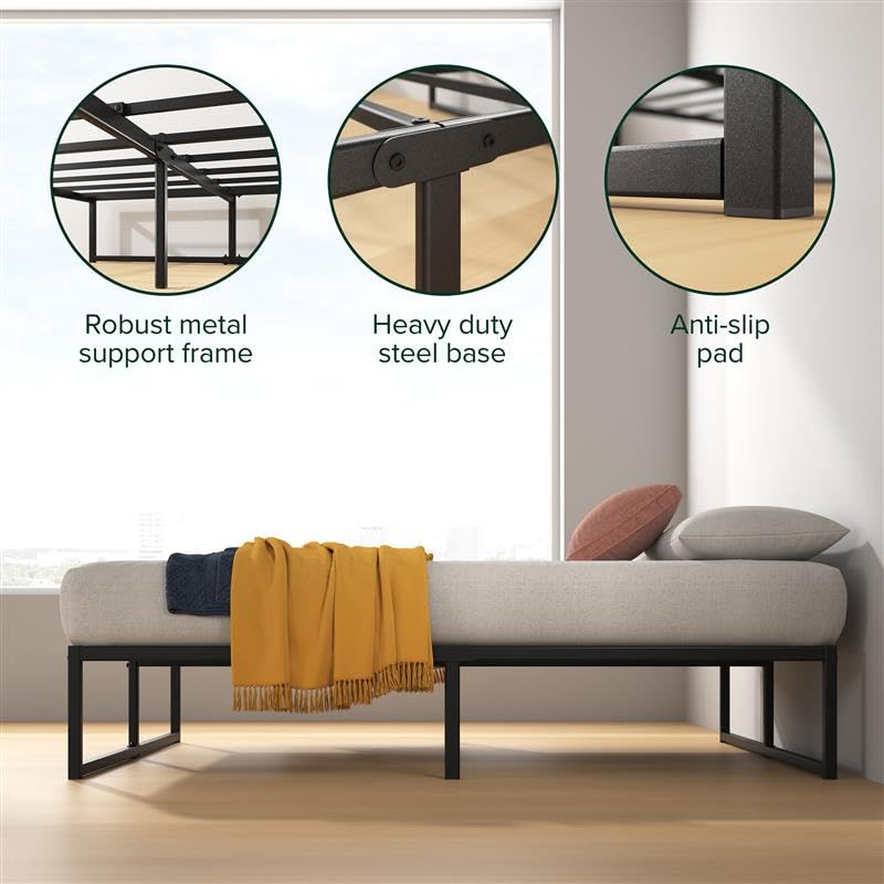 Zinus Lorelai Double Bed frame - Bed 135x190 cm - 36 cm Height with Underbed Storage - Metal Platform Bed frame - Black