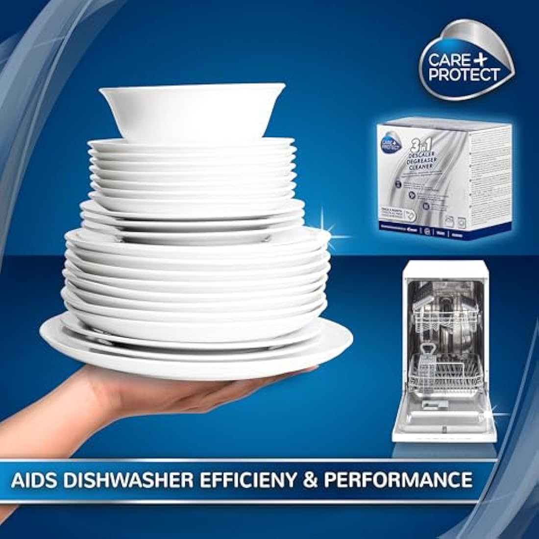 Care+Protect 3 in 1 Washing Machine - Dishwasher Cleaner - Limescale Remover - Degreaser - Hygienic Cleaner - Universal - 24 Months Supply - Maxi Pack