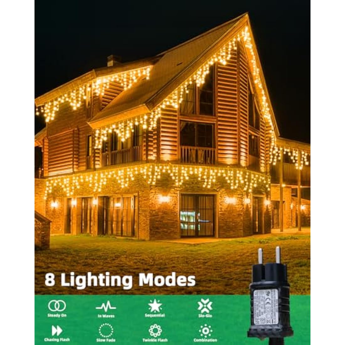 LEDYA Icicle Outdoor Christmas Lights, 9M 240led Christmas Lights Outdoor Decorations, Fairy Lights Plug in for Christmas Decorations, Waterproof/8 Modes/Timer, Outside Roof Window Garden Xmas Light