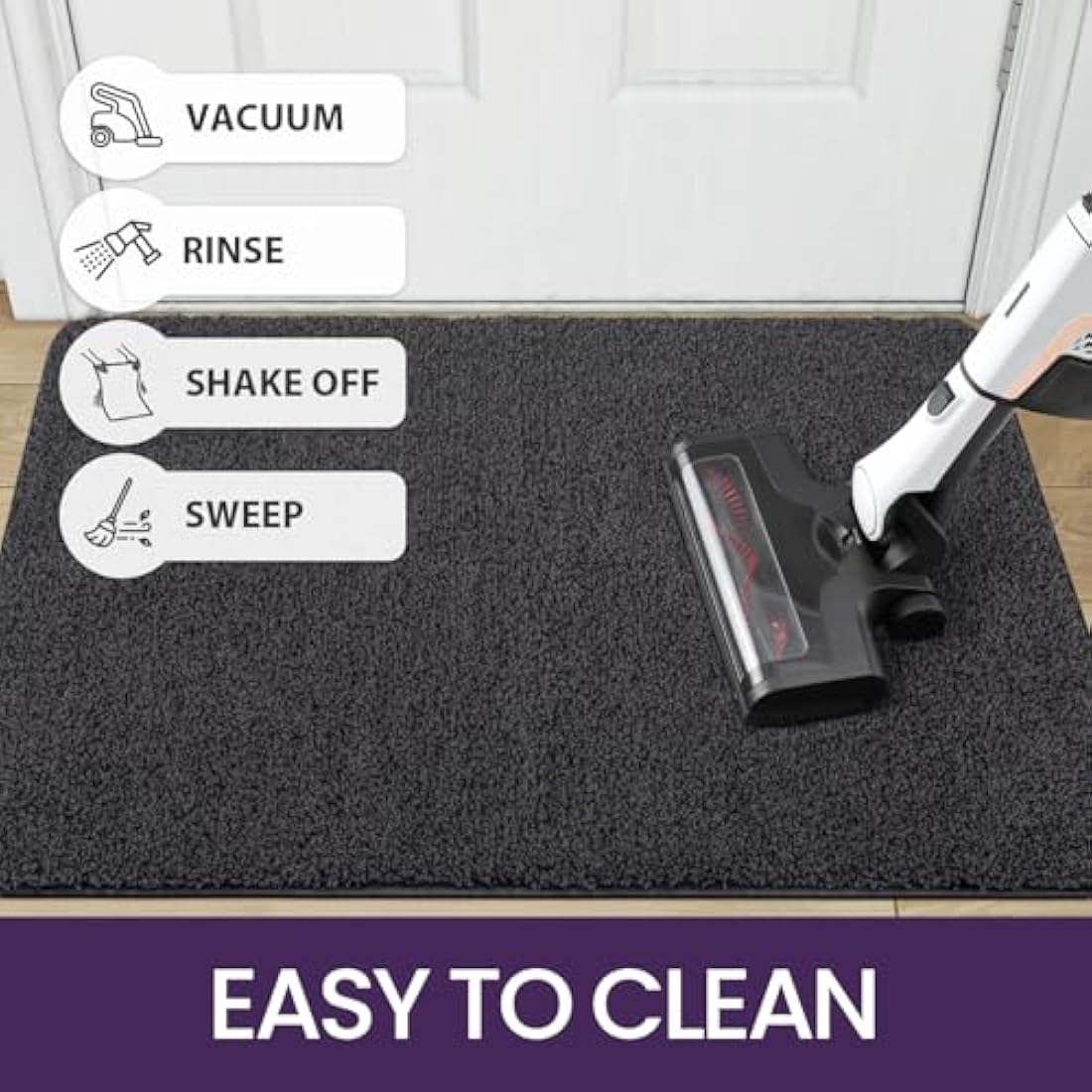 DEXI Dirt Trapper Door Mat Indoor, Non-slip Doormats Inside, Machine Washable, Super Absorbent Entrance Mats Soft Floor Carpet Rug, 80 x 120 cm, Black-Grey