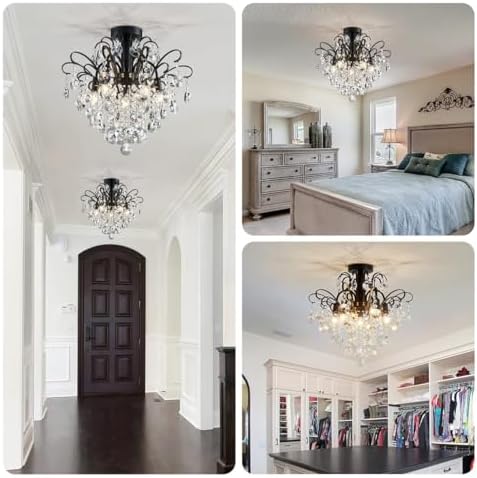 WUZUPS Crystal Chandelier 5-Light Pendant Ceiling Light Modern Lighting Fixture for Bedroom Hallway Bar Kitchen Bathroom, H 45 x W 50, E14 Base, Black