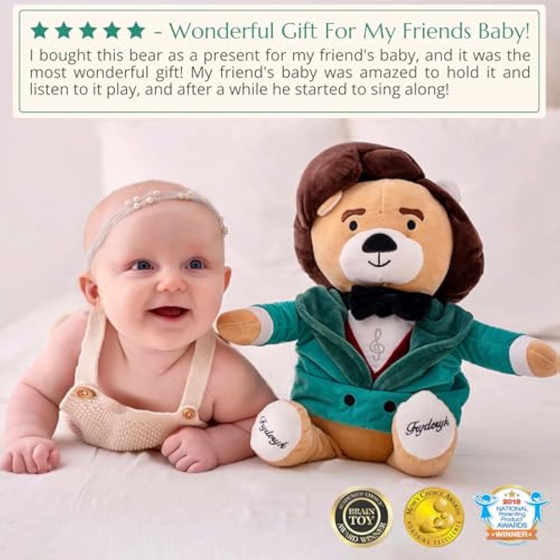 Vosego Chopin Plush Bear – Plays 40 Mins of Classical Music, Educational & Soothing Interactive Teddy Bear for Babies & Toddlers, Ideal