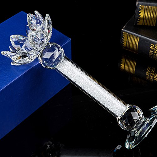 London Boutique Tea light Dinner Candle Holder Set 2 Crystal Lotus Flower Top Decorative Gift Present with swarovski crystal elements Gift Box