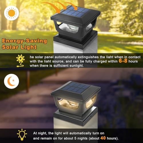 GEYUEYA Home Solar Post Lights,Warm White Solar Post Cap Lights Fence Post Lights Outdoor for 3x3 4x4 inch Wooden Posts Deck Cap Garden Yard Decoration-4 Packs