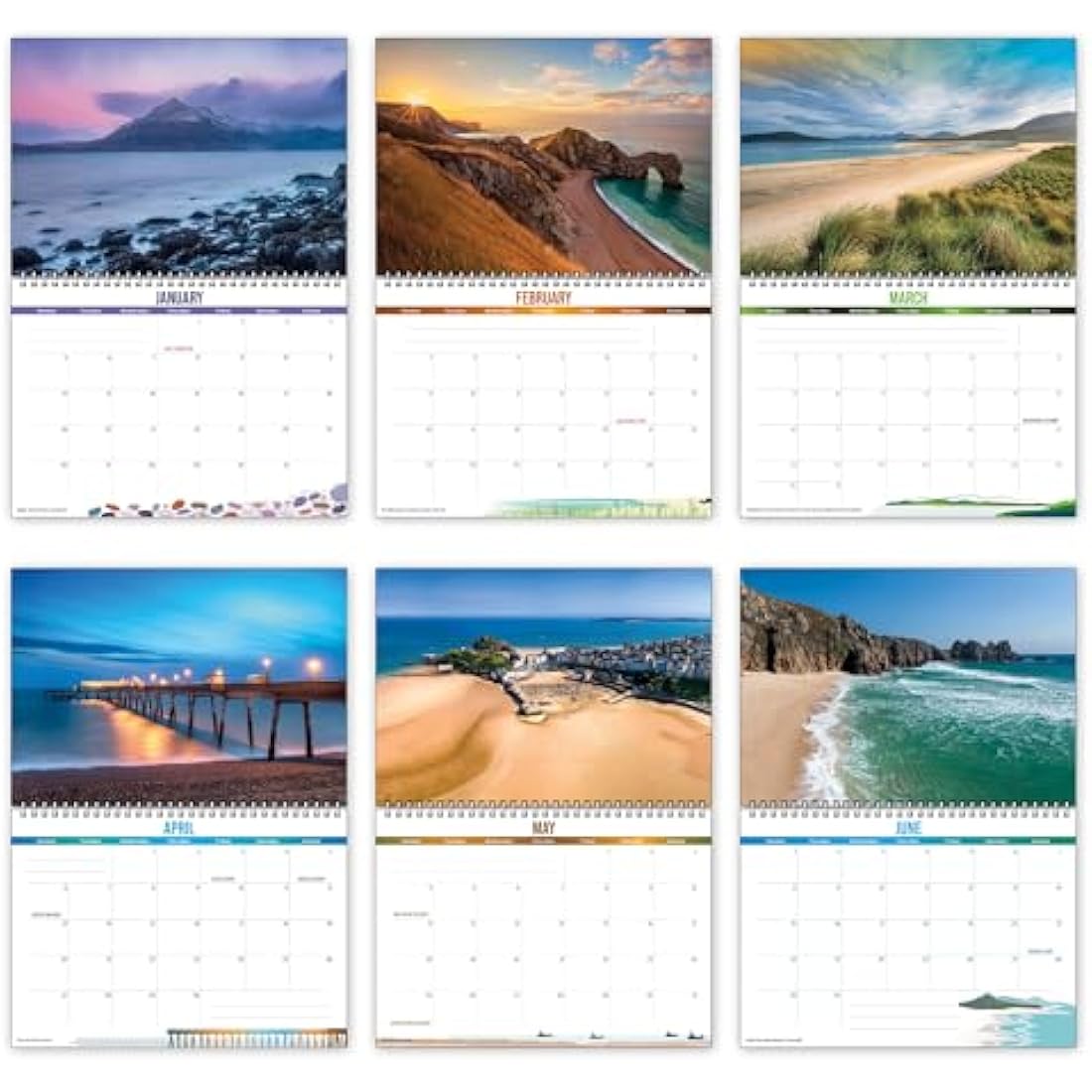 British Coast Calendar 2026, with beautiful scenery from the British Isles. 2026 wall calendar UK, month to view with spiral binding, by Just Cards Direct