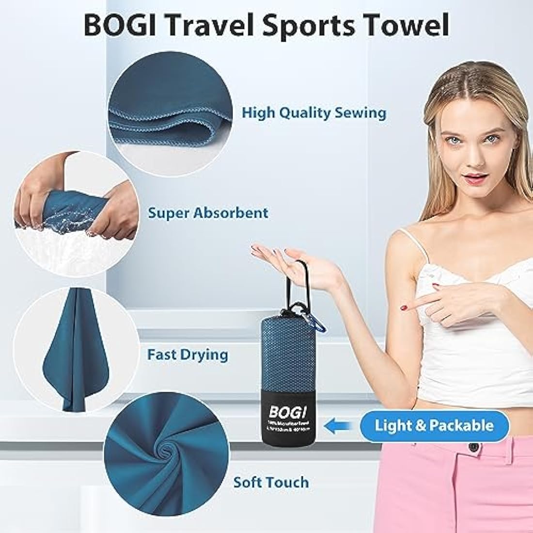 BOGI Microfibre Quick Dry Travel Towel - Soft Lightweight Gym Towel, Super Absorbent & Ultra Compact for Beach, Sports, Swimming, Gym, Yoga, Camping, Hiking