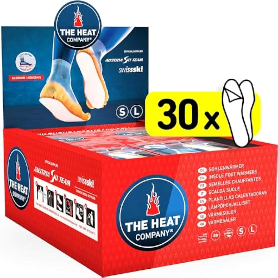 THE HEAT COMPANY Insole Foot Warmers Adhesive - 5 or 30 Pairs - EXTRA WARM - Adhesive Foot Warmers - 8 Hours of Warmth - Instant Heat - Air Activated - Purely Natural – SMALL, LARGE