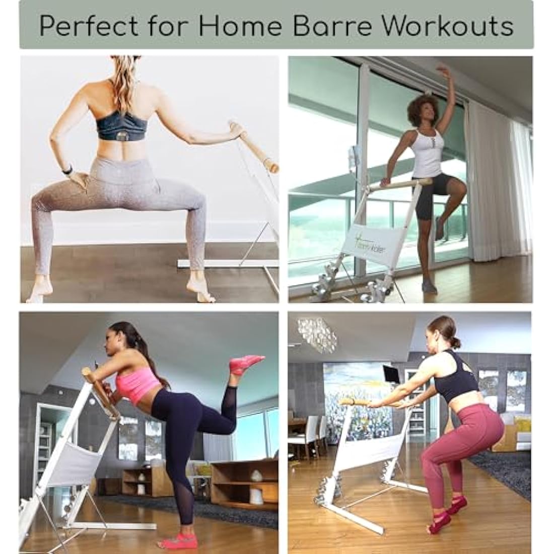 Booty Kicker – Home Fitness Exercise Barre, Folds Flat, Portable, Storable, Strong Angular Design for Pushing, Pulling, Balance & Ballet Exercises, wood, steel, nickle, Perfect for Barre Workouts