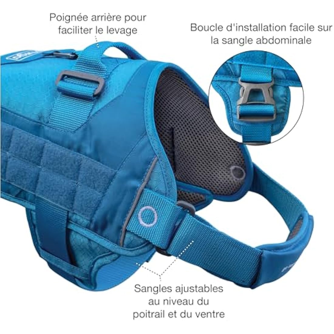 Kurgo RSG Dog Townie Harness, Easy On/Off Dog Hiking Harness, Adjustable, MOLLE Compatible, Extra Large-Coastal Blue